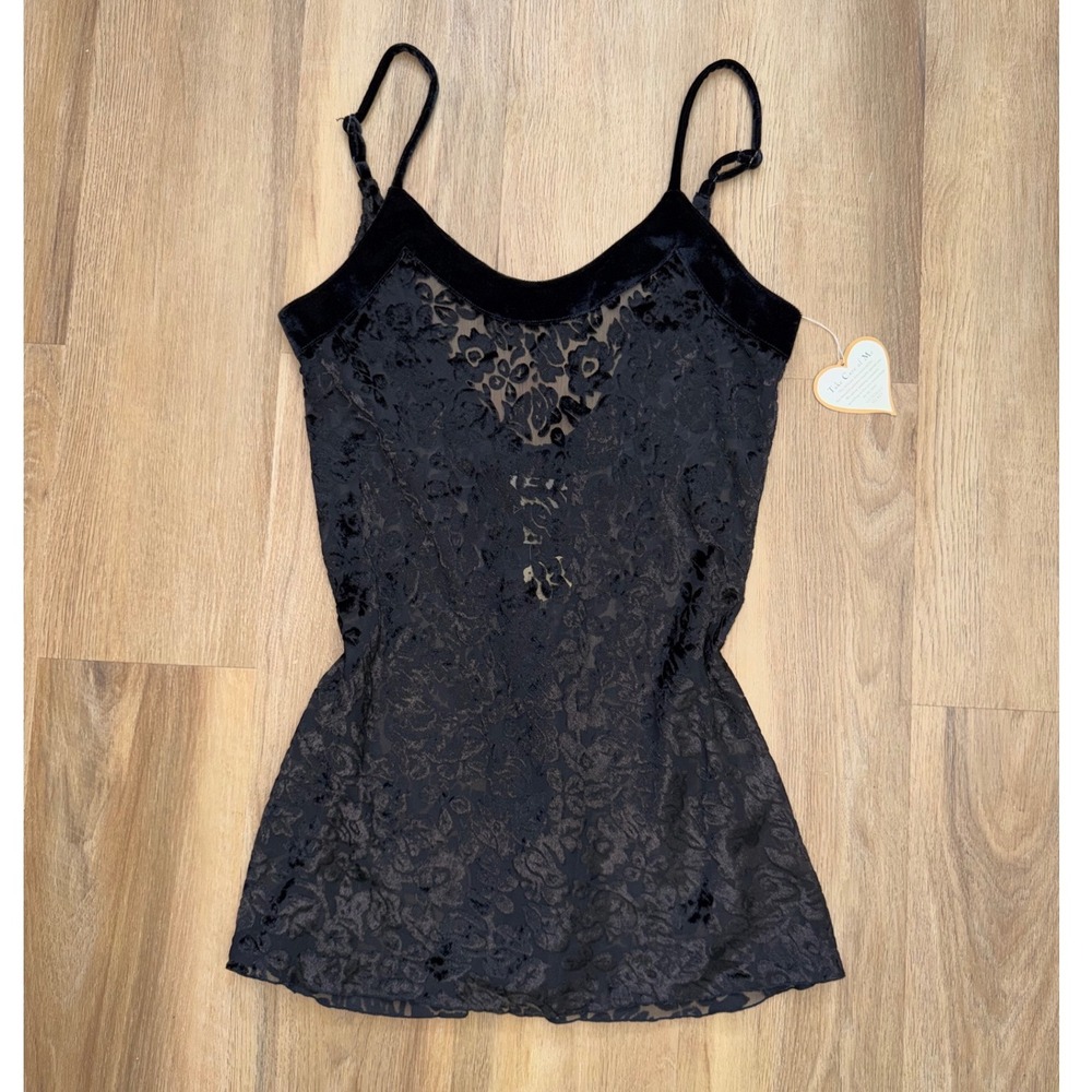 Vtg Victoria's Secret Gold Label slip dress Velvet‎ Burnout Floral Chemise Black